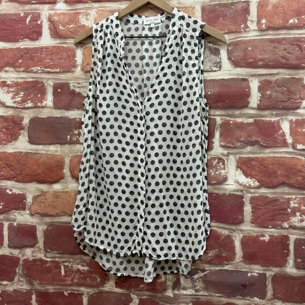 Bella Dahl Top Women's Large White Black Polka Dot Abstract Casual Shirt - Picture 2 of 8
